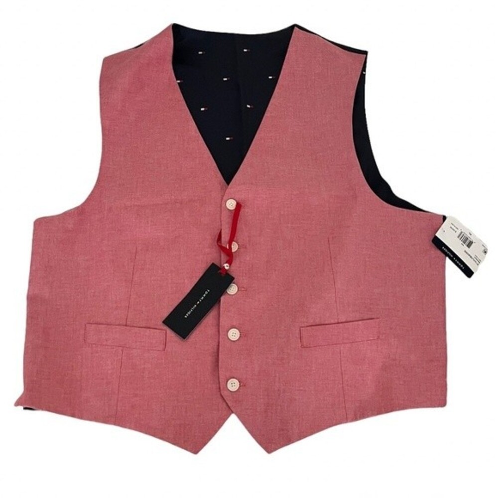 TOMMY HILFIGER Bradley Modern Fit Flex Stretch Red  Blue Vest XL NEW With Tags - Picture 3 of 9